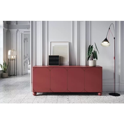 Komoda Sonatia II 200 cm czterodrzwiowa na nogach kulach - burgund
